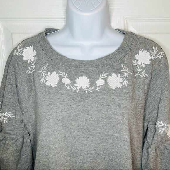 Isabel Maternity by Ingrid & Isabel Floral Embroidered Yoke Sweatshirt Grey M - Picture 3 of 9